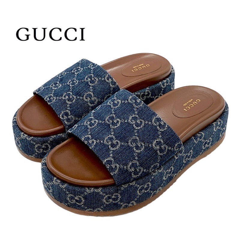 GUCCI Women's Platform Slide Sandal GG Denim Blue Size 37 US 7 62312 | eBay